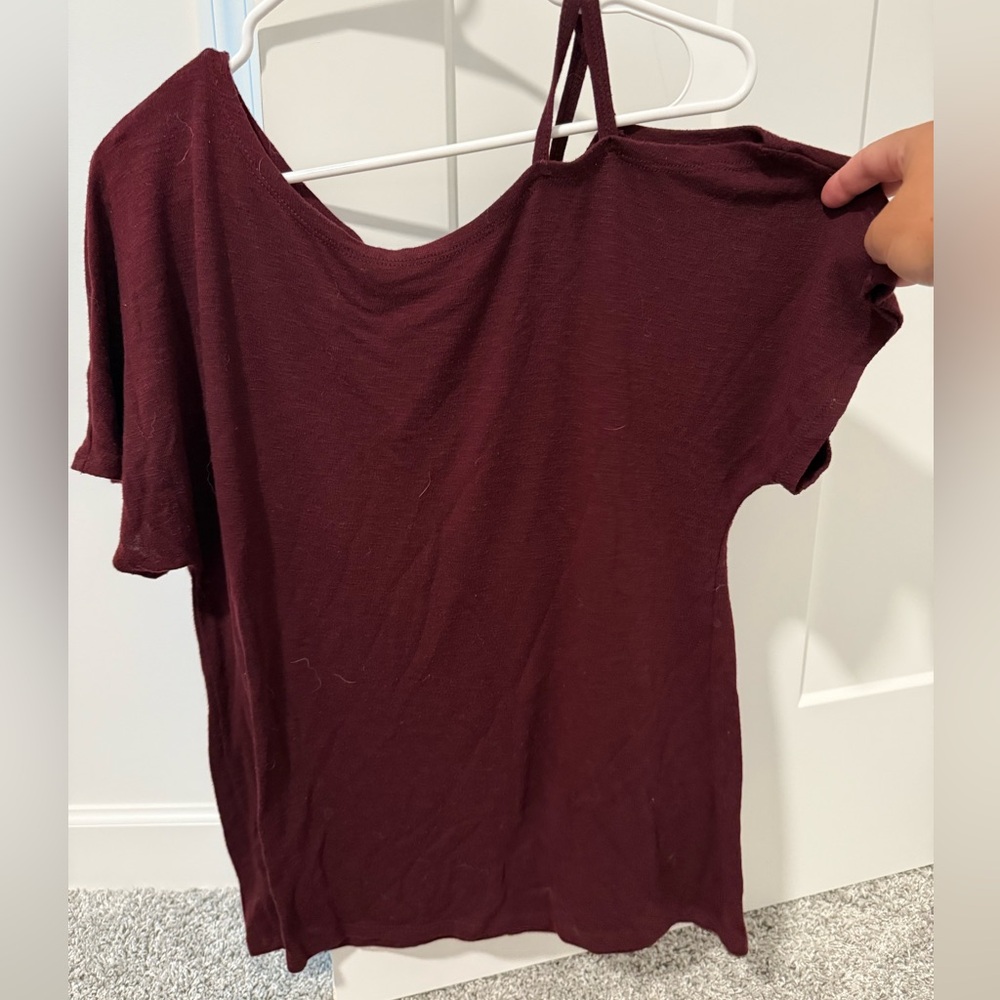 Kaileigh Red Asymmetrical Short Sleeve T-Shirt